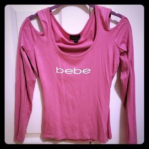 Bebe pink cold shoulder open back long-sleeve top